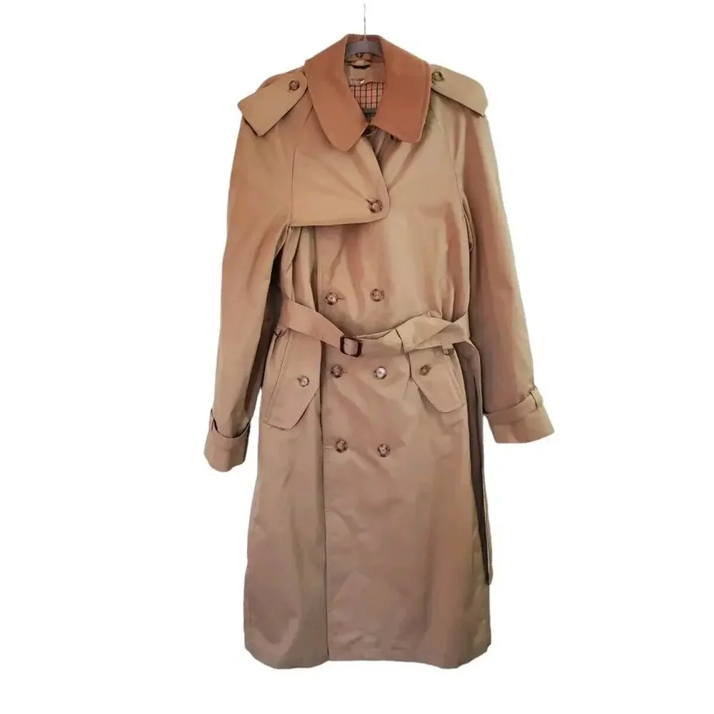 Classic Belted Trench Rain Coat Tan w/ Check Plaid Lining, Men's Size XL (40)